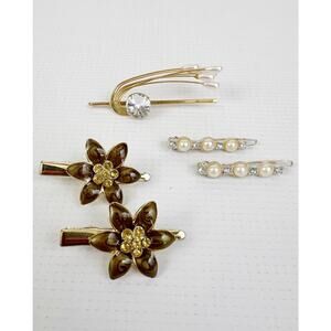 Vintage Hair Clips Barrettes Pin Art Deco Bright Gold Silver Tone Collection Lot